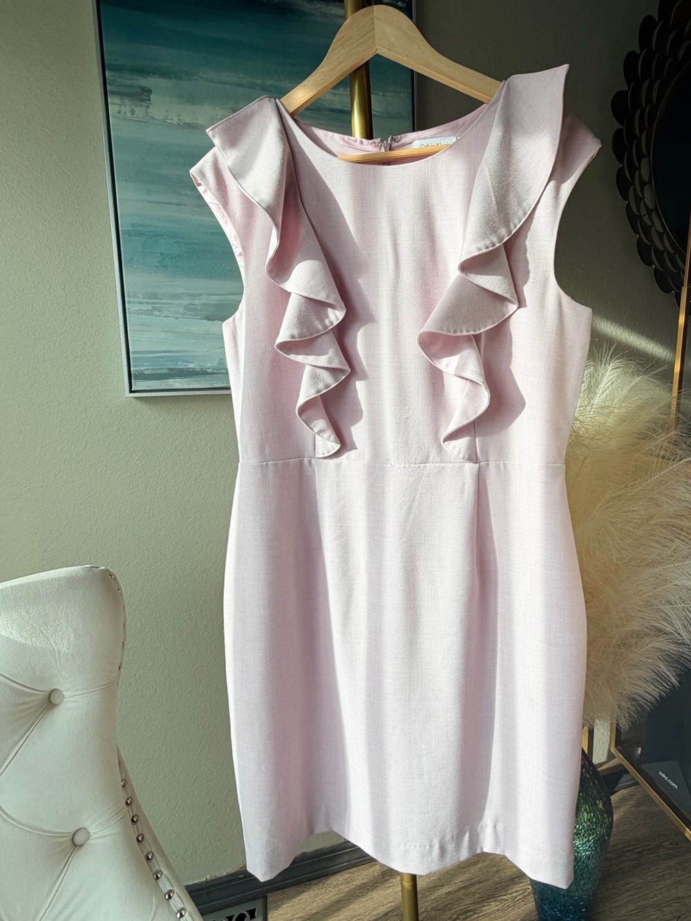 Calvin Klein Lavender Ruffle Sheath Dress Size 12 Elegant Career Wedding